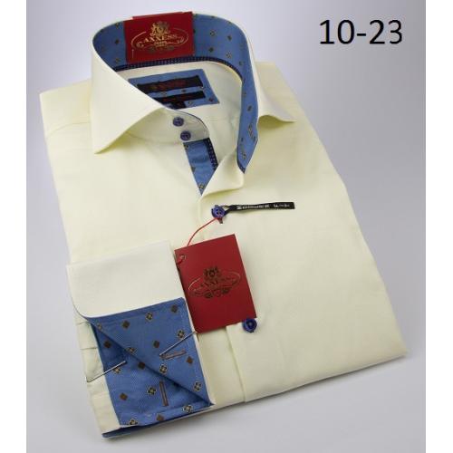 Axxess Light Yellow / Blue Stripes Cotton Modern Fit Dress Shirt 10-23